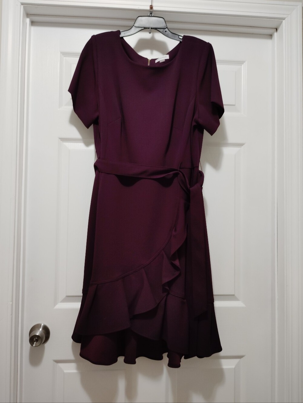 Calvin Klein CK ruffle bottom tie front dress 18W dark purple/plum 💜